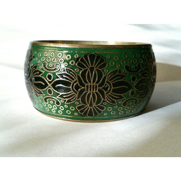 Vintage Art Deco floral enameled bangle bracelet - Picture 1 of 3